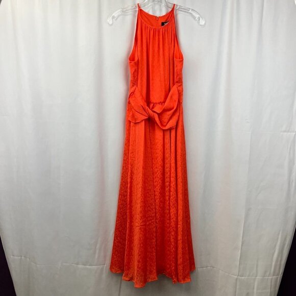 DKNY Womens Orange Round Neck Sleeveless Twisted Bodice Fit & Flare Dress Size 4 - Picture 1 of 11